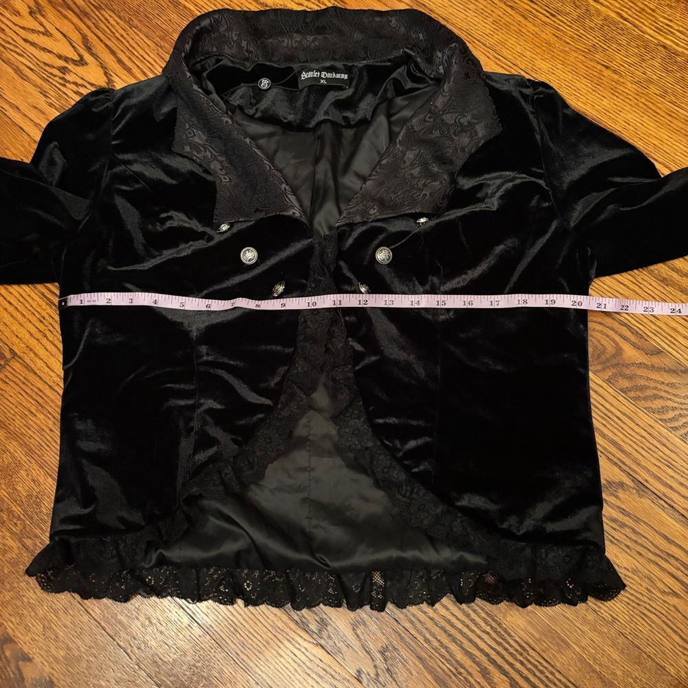 Scarlet Darkness Black Velvet Gothic Victorian Jacket Lace Trim XL - Picture 5 of 6
